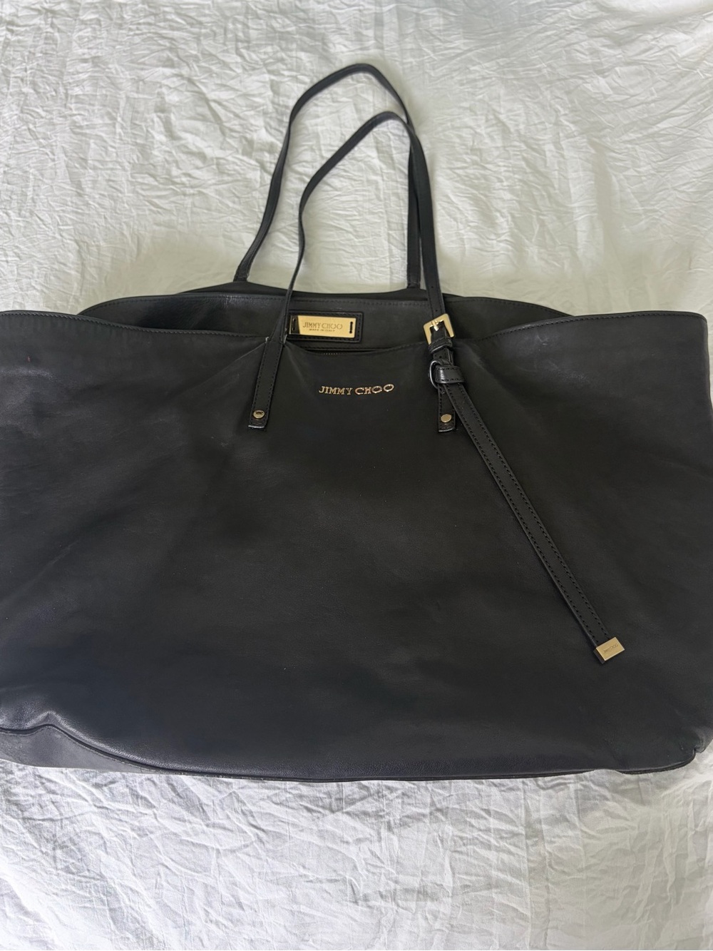 Massive Jimmy Choo Black Leather Tote with Gold Accents